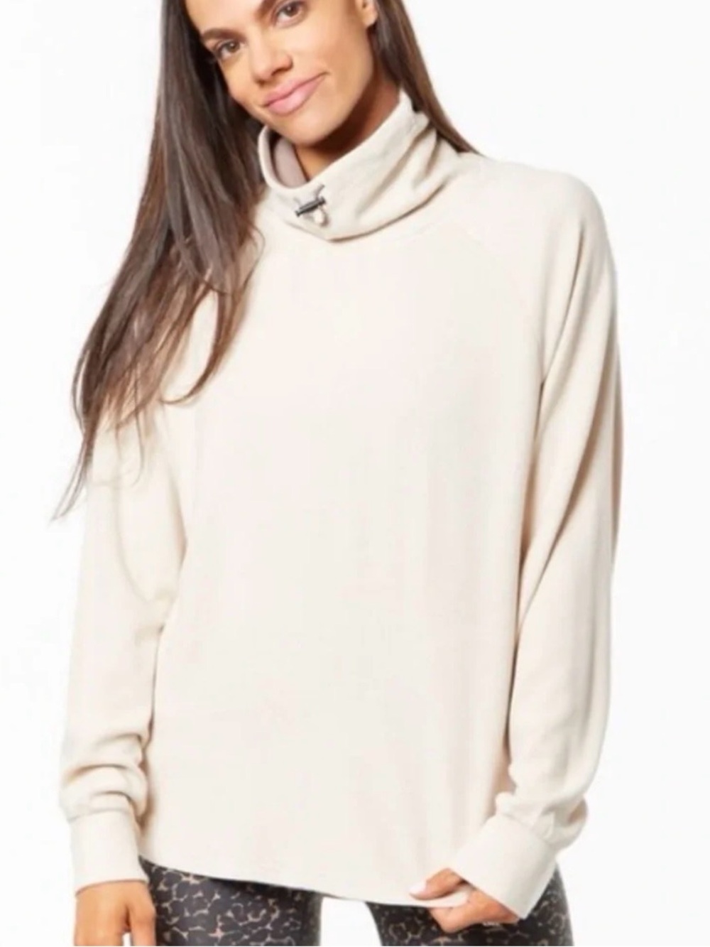 Varley Adkisson Long Sleeve Top Cowl Neck Toggle Pullover Sweatshirt Sandshell S